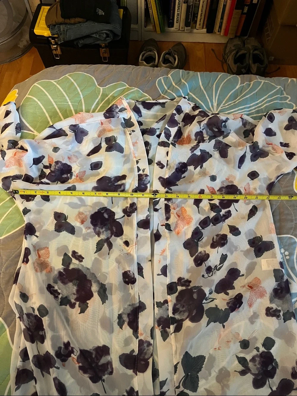 Floral Sheer Long Kimono Robe - White with Purple & Peach Floral One size